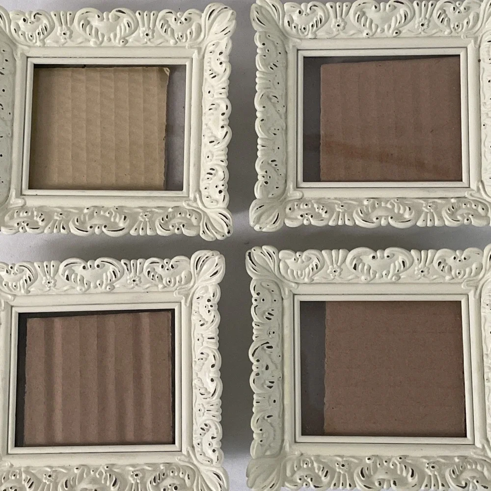Vintage Style Cottagecore Small Picture Frames Lot Of 4 Antique White 4